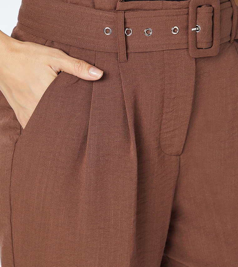 Belt Detail Straight Fit Trousers