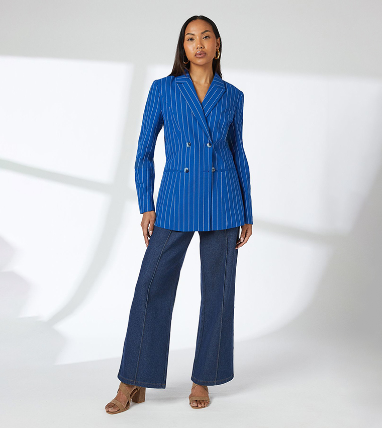 Pinstriped Double Breasted Linen Blazer