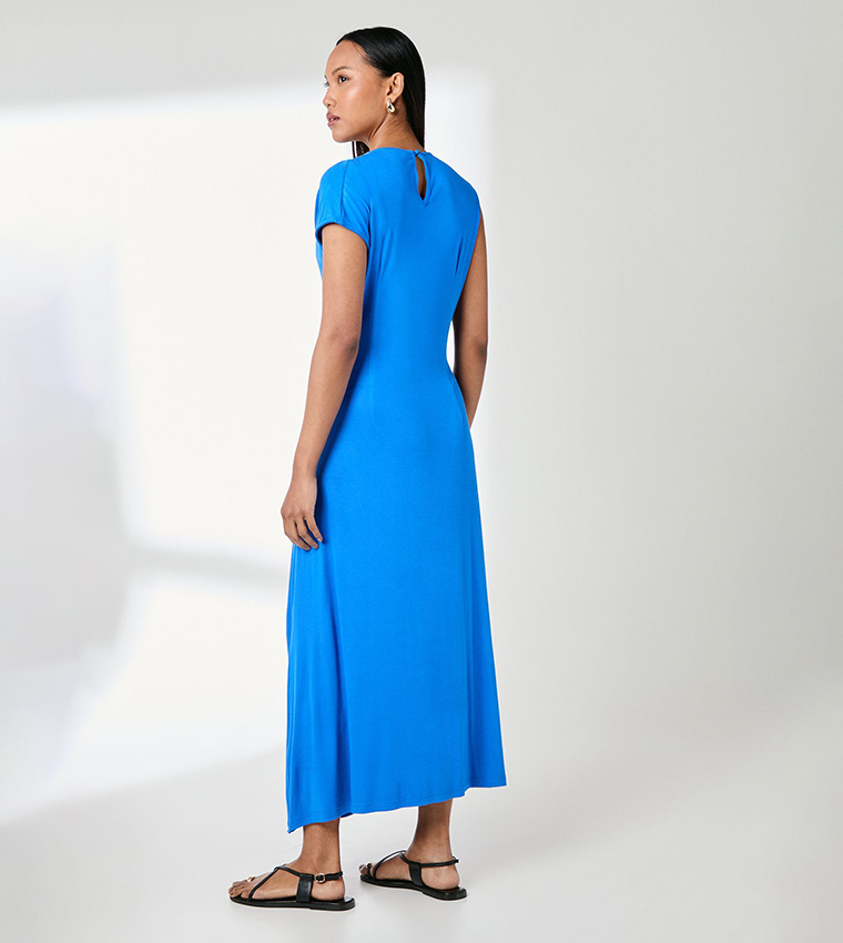 Drape Shoulder Jersey Midi Dress