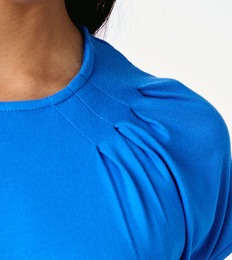 Drape Shoulder Jersey Midi Dress