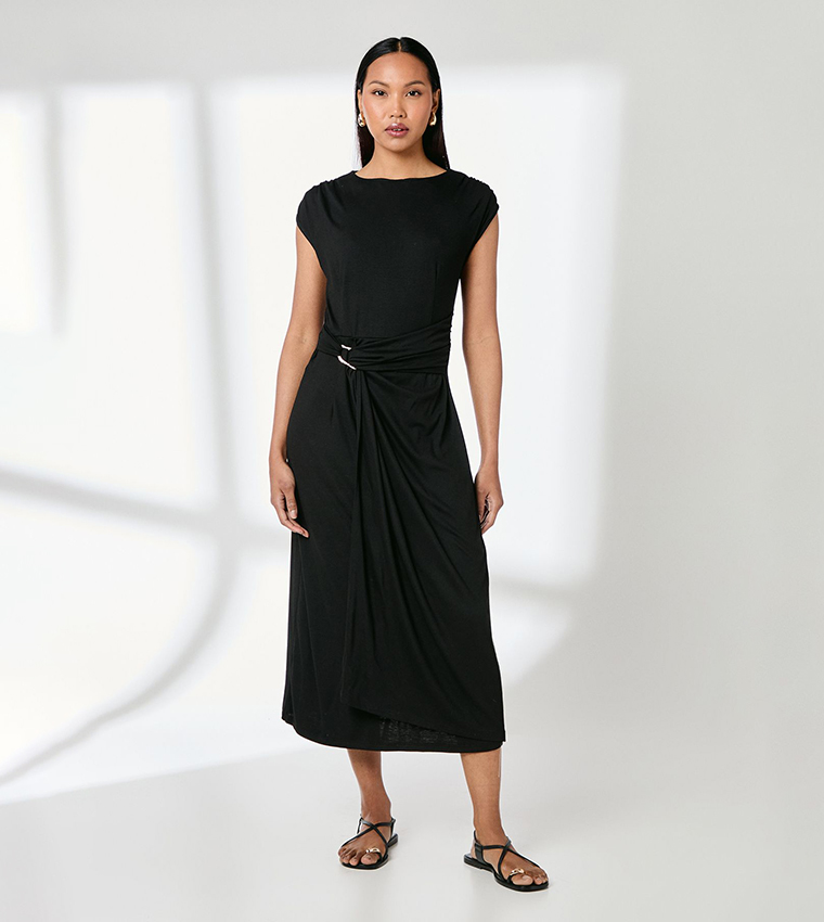 Buckle Detail Jersey Midi Dress