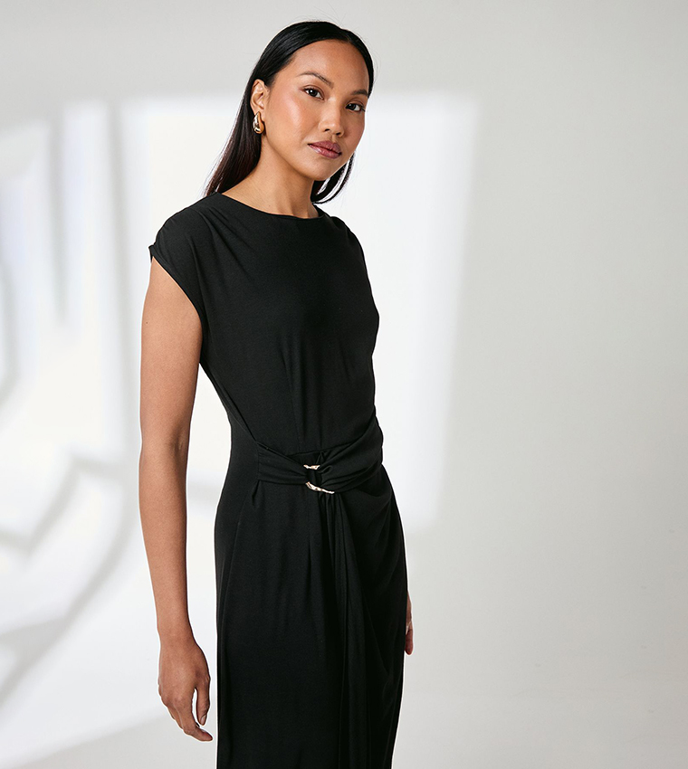 Buckle Detail Jersey Midi Dress