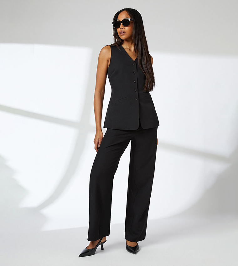 Button Closure Straight Fit Trousers
