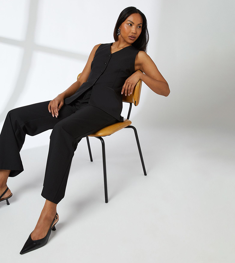 Button Closure Straight Fit Trousers