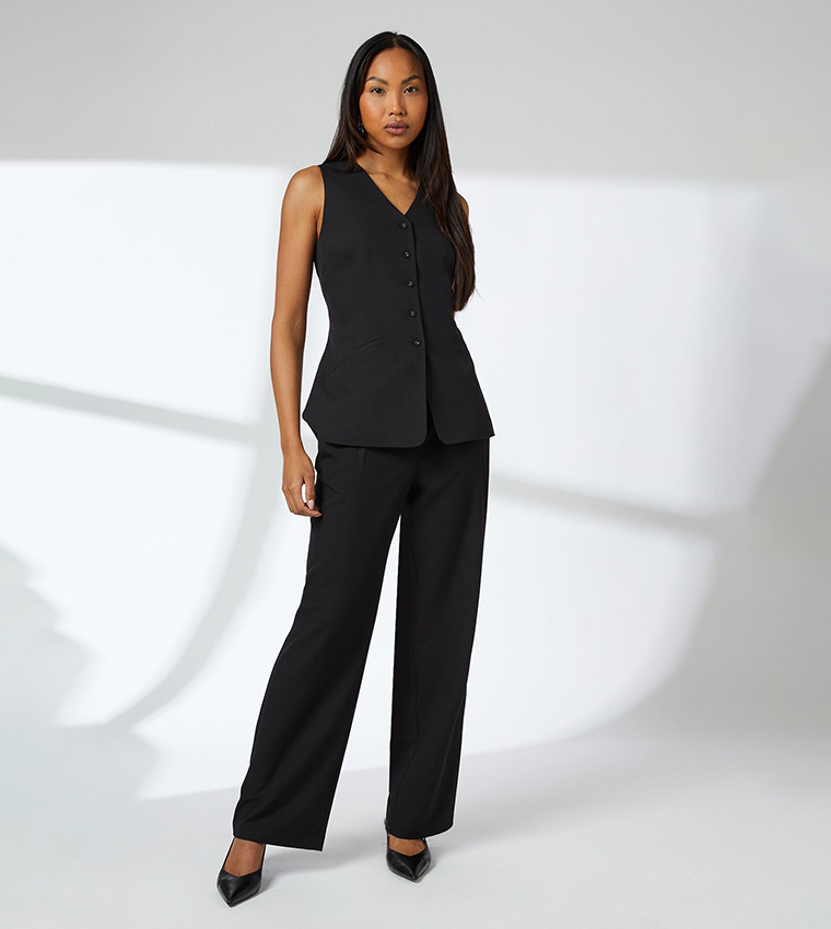 Button Closure Straight Fit Trousers