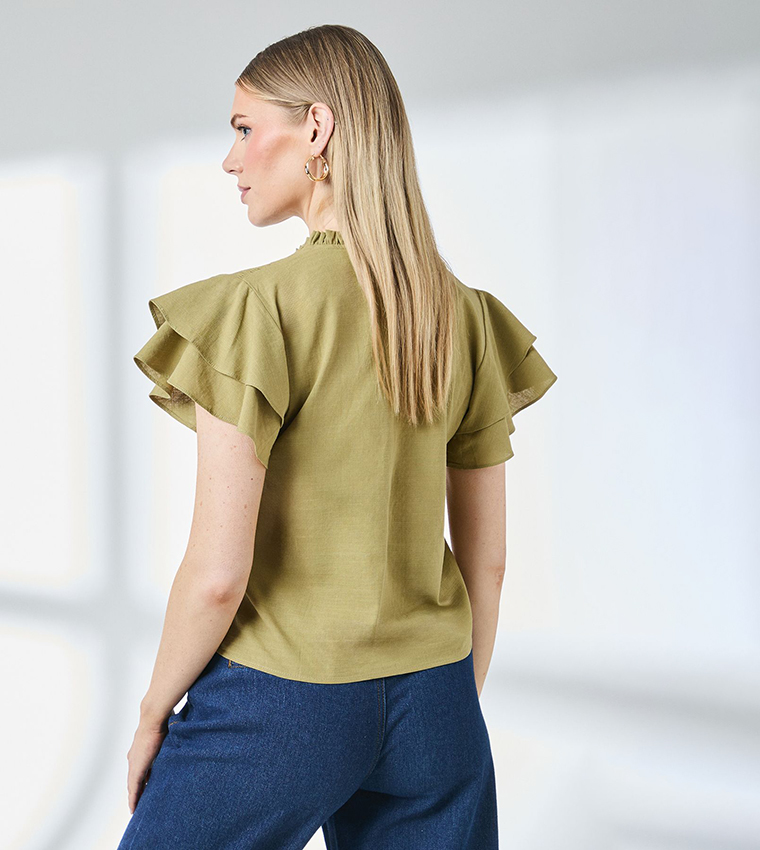 Bubble Hem Flute Sleeves Top