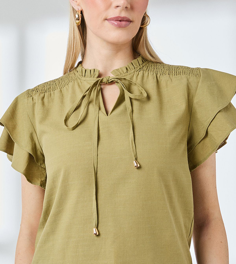 Bubble Hem Flute Sleeves Top