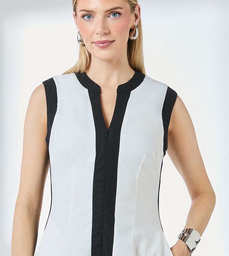 Contrast Stripe Detail Linen Midi Dress