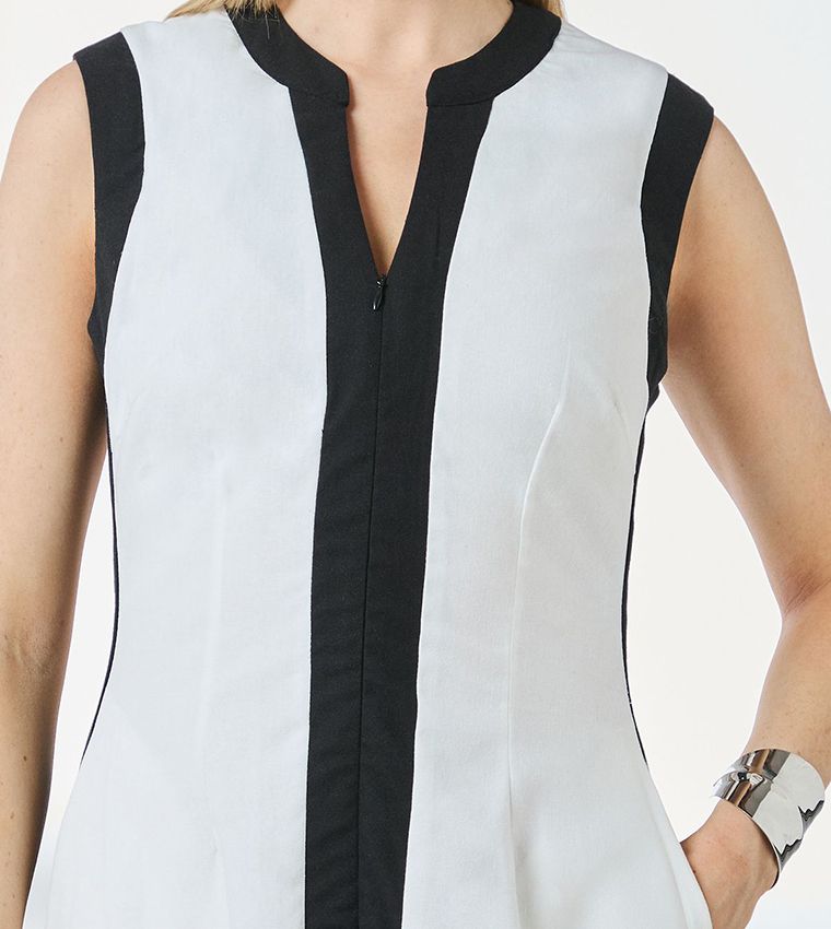 Contrast Stripe Detail Linen Midi Dress