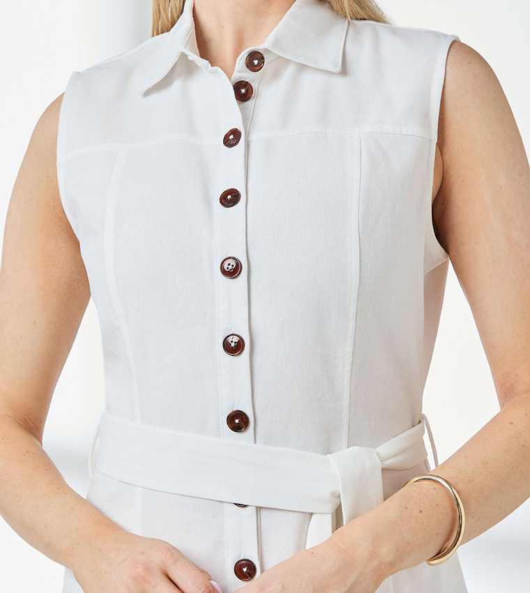 Button Front Linen Column Shirt Dress
