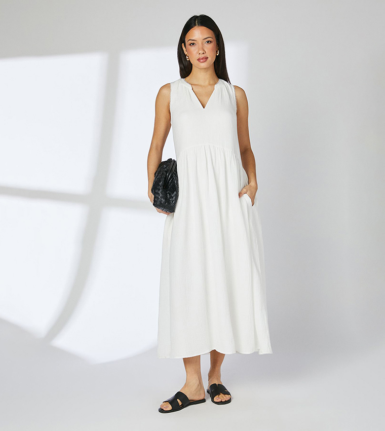 Buy Principles Dropped Waist Gauze Midaxi Dress In Off White | 6thStreet UAE