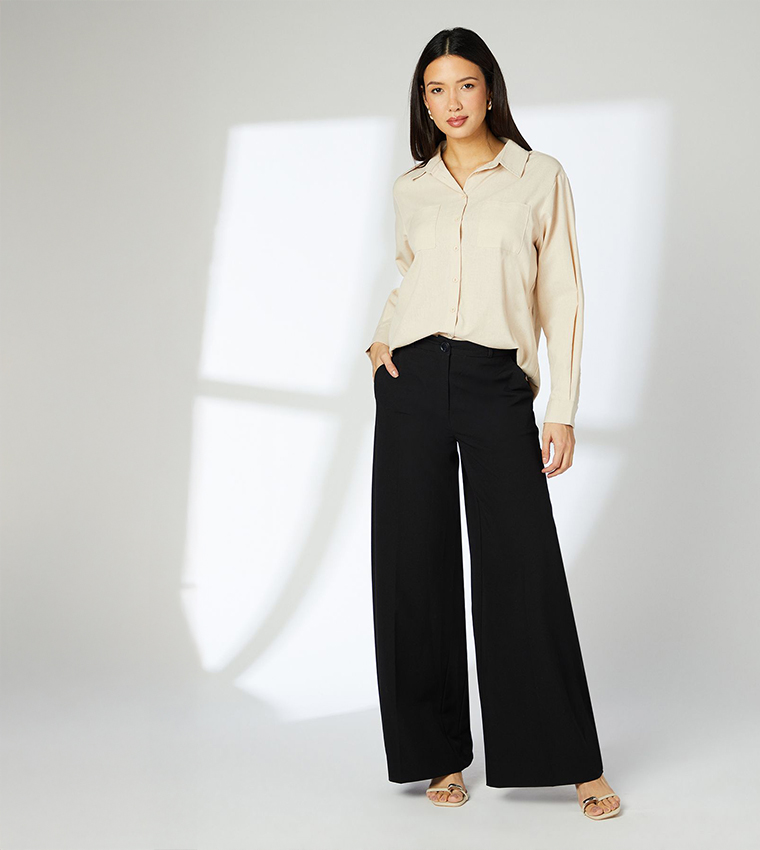 Pocket Detail Wide Leg Trousers