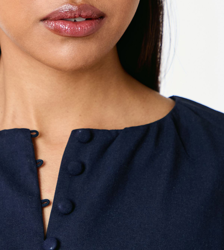 Puff Sleeves Button Front Linen Shirt