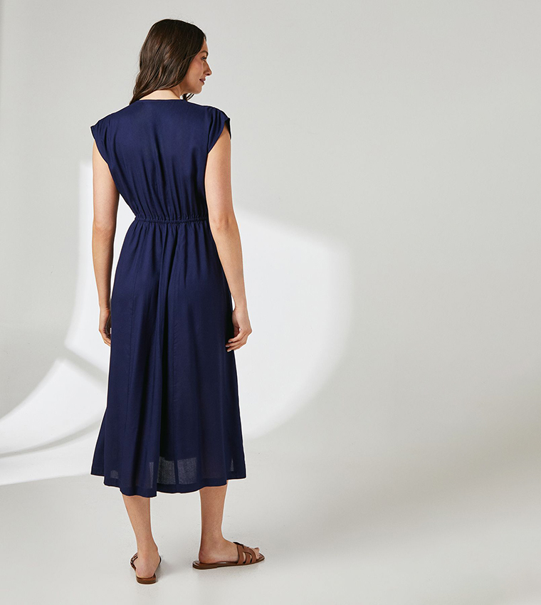 Solid Lapel Detail Midi Dress