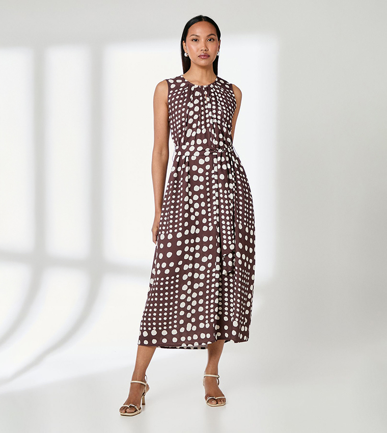Buy Principles Brown Spot Print Wrap Tie Detail Midi Dress In Brown |  6thstreet Saudi Arabia