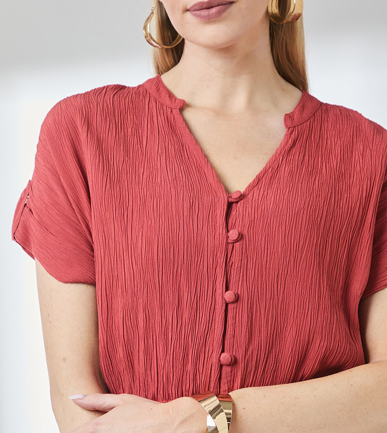 Elasticated Waist Crinkle Viscose Midi Dress