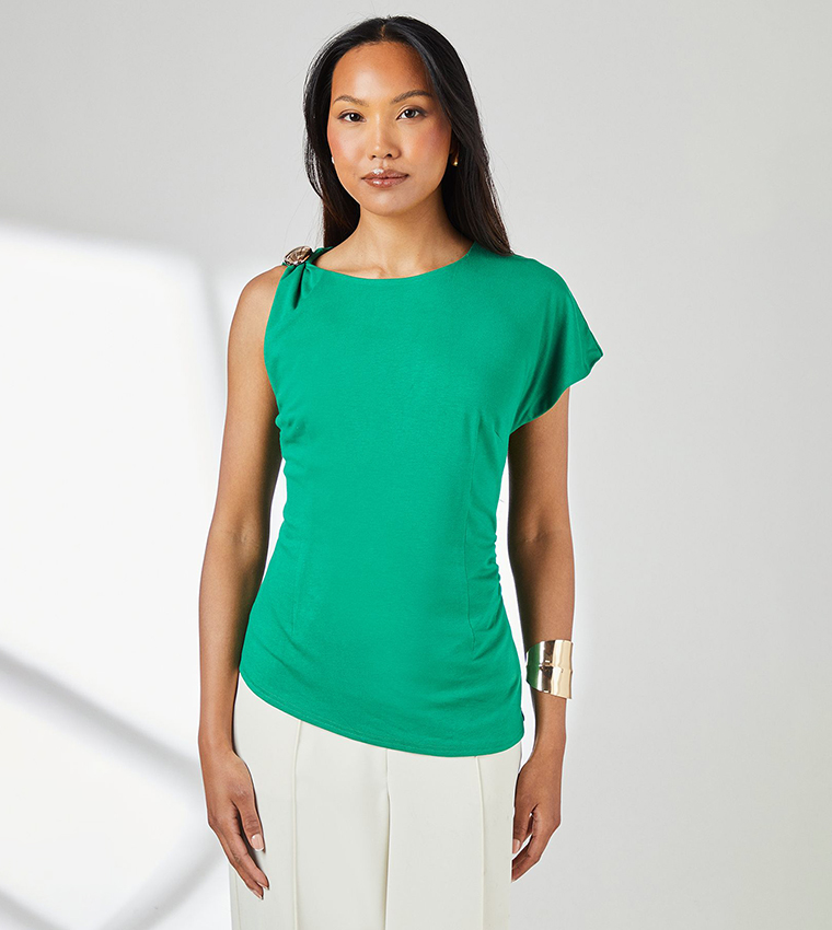 Asymmetric Trim Detail Jersey Top