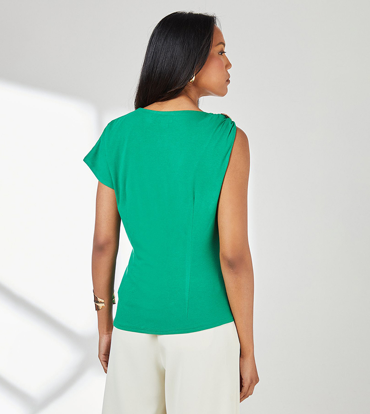Asymmetric Trim Detail Jersey Top