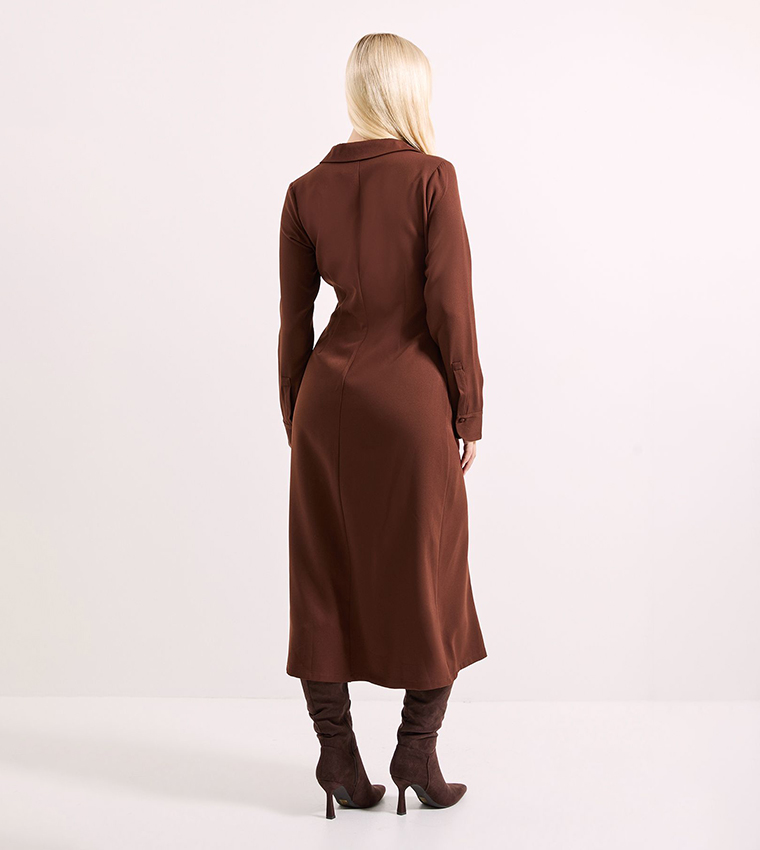 Wrap Buckle Detail Crepe Midi Dress