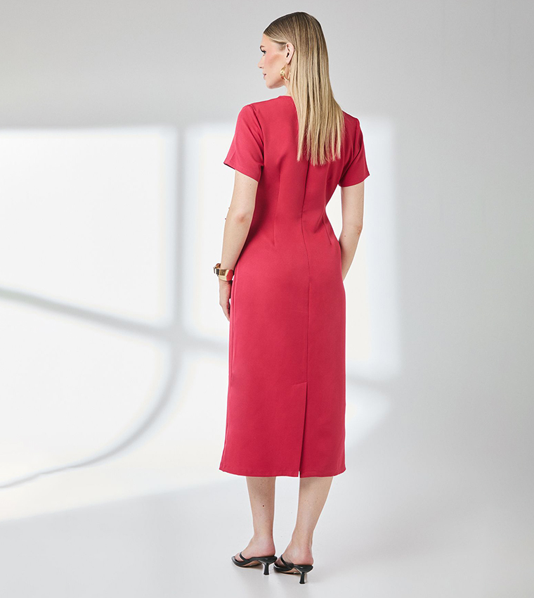 Buckle Detail Crepe Midi Dress