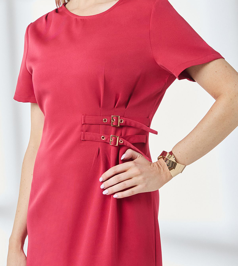 Buckle Detail Crepe Midi Dress