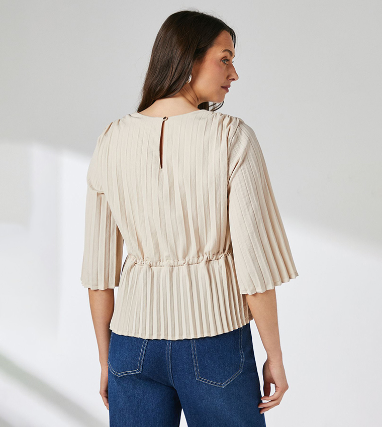 Pleated Drawstring Waist Crepe Top