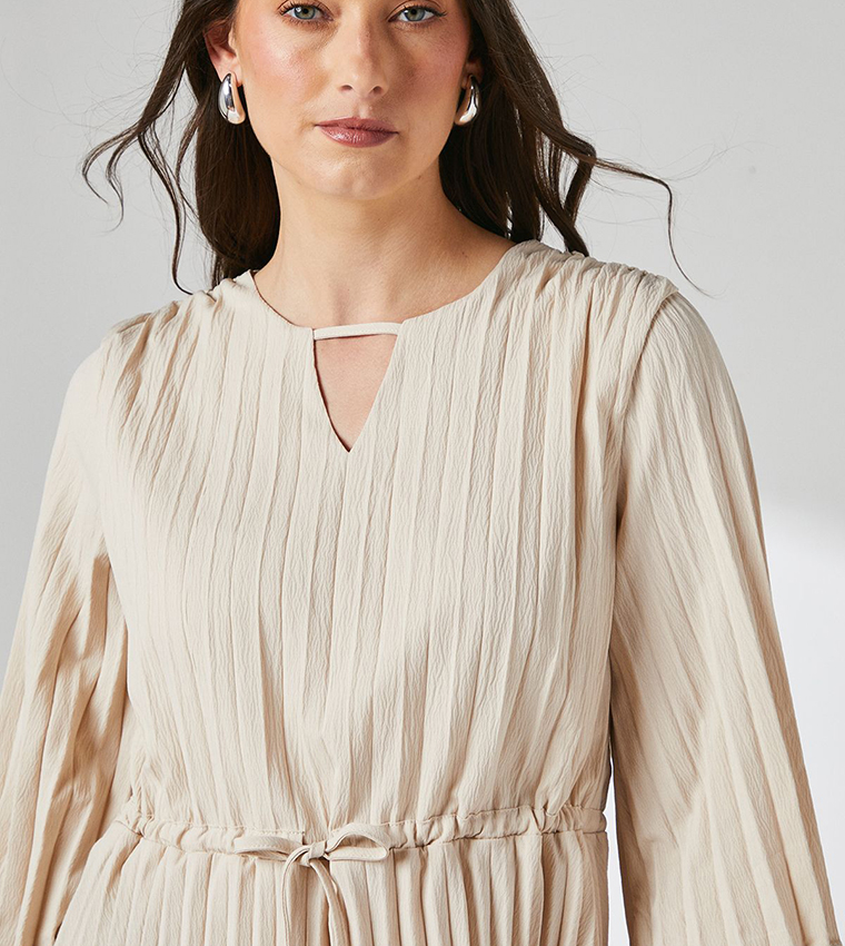Pleated Drawstring Waist Crepe Top