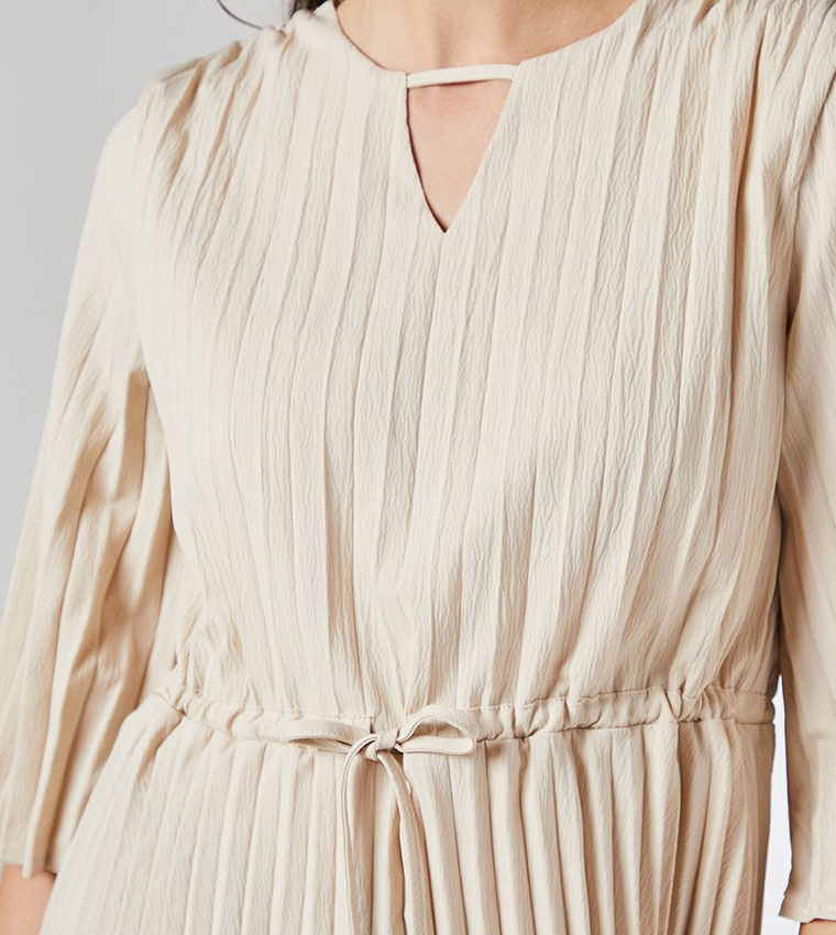 Pleated Drawstring Waist Crepe Top