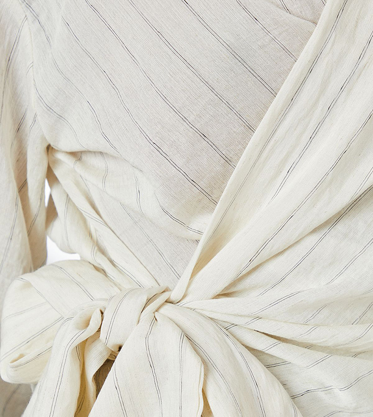 Striped Linen Blend Wrap Top