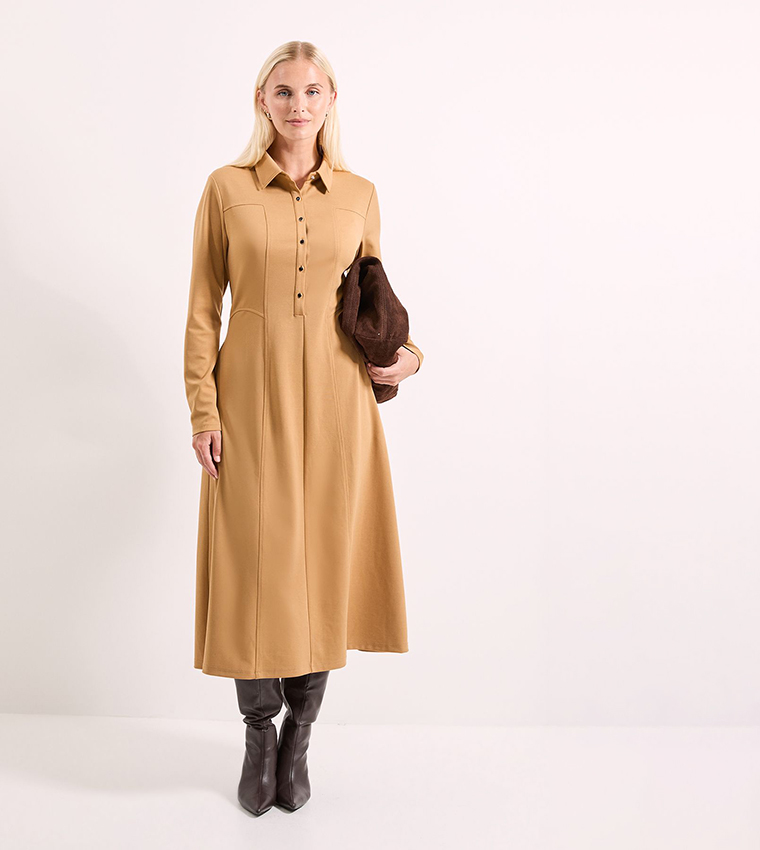 Ponte Seam Detail Midi Dress