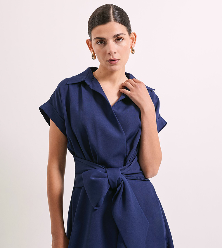 فستان ميدي بربطة امامية 