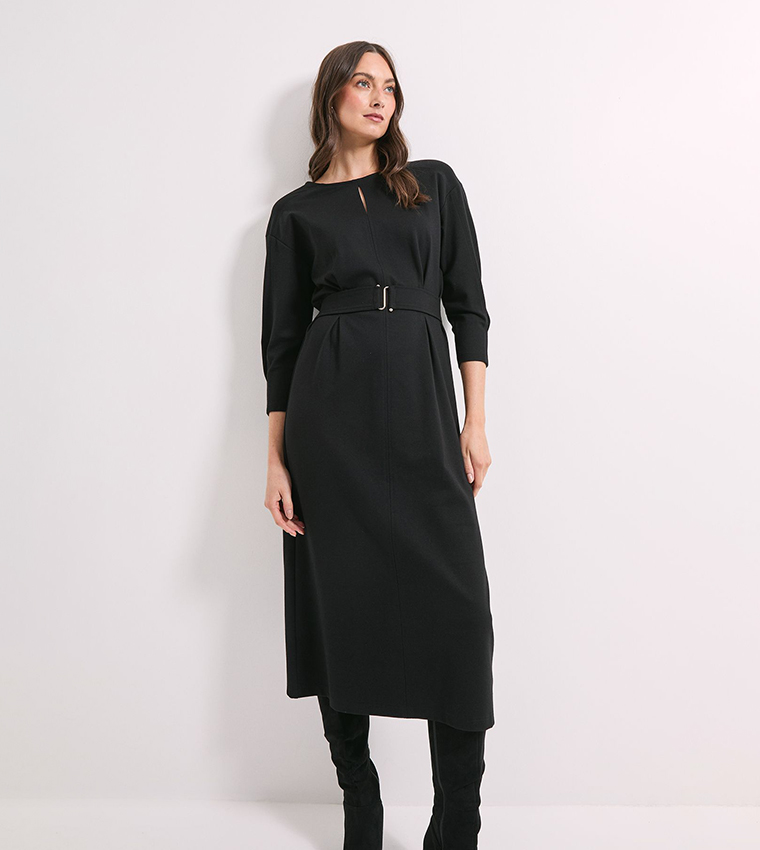 Keyhole Stitch Detail Ponte Midi Dress