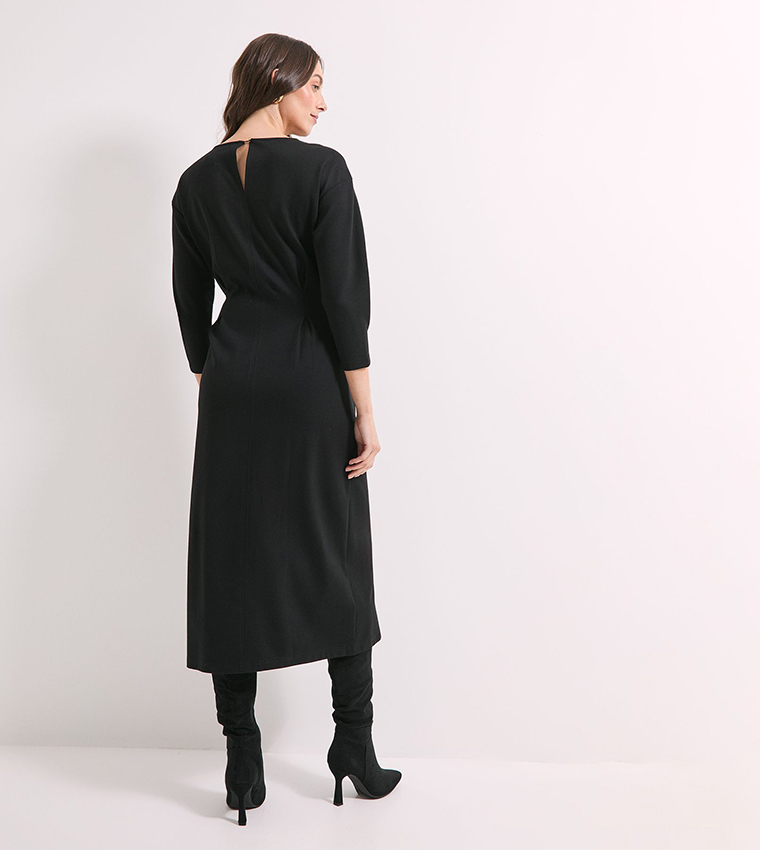 Keyhole Stitch Detail Ponte Midi Dress