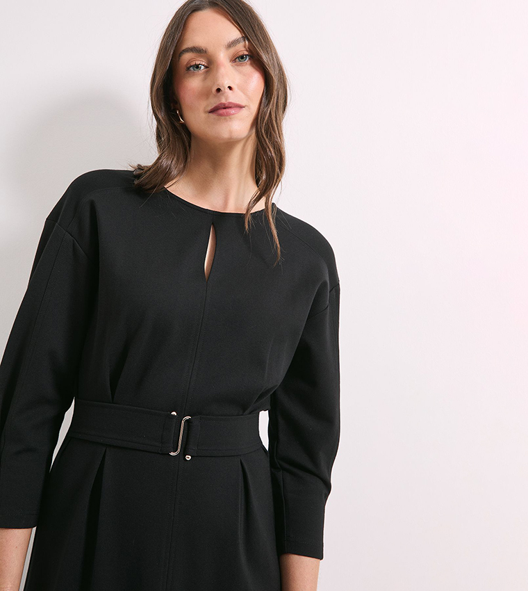 Keyhole Stitch Detail Ponte Midi Dress