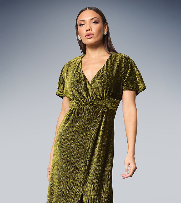 Wrap Crinkle Velvet Midi Dress