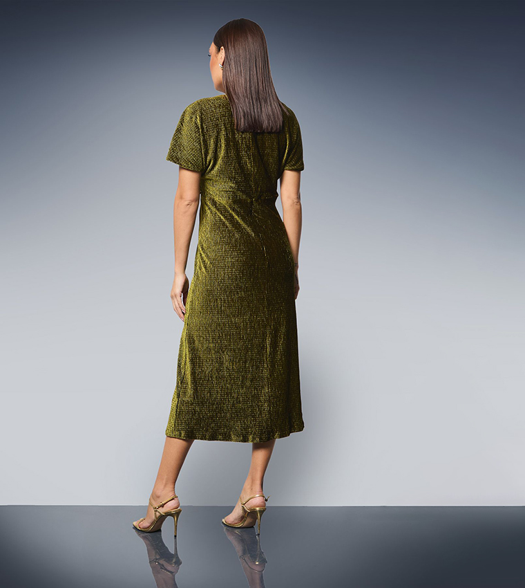 Wrap Crinkle Velvet Midi Dress
