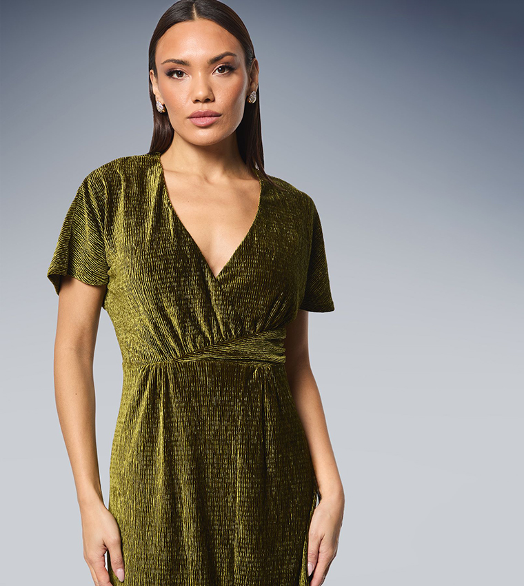 Wrap Crinkle Velvet Midi Dress