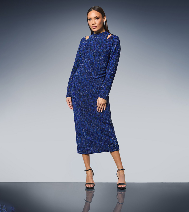 Cut-Out Detail Sparkle Jersey Midi Dress