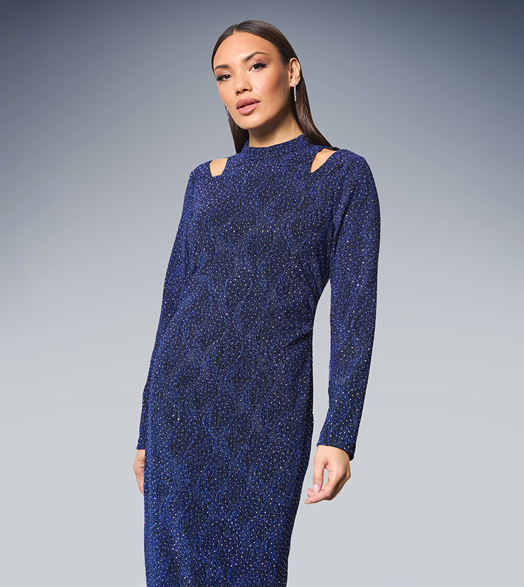 Cut-Out Detail Sparkle Jersey Midi Dress