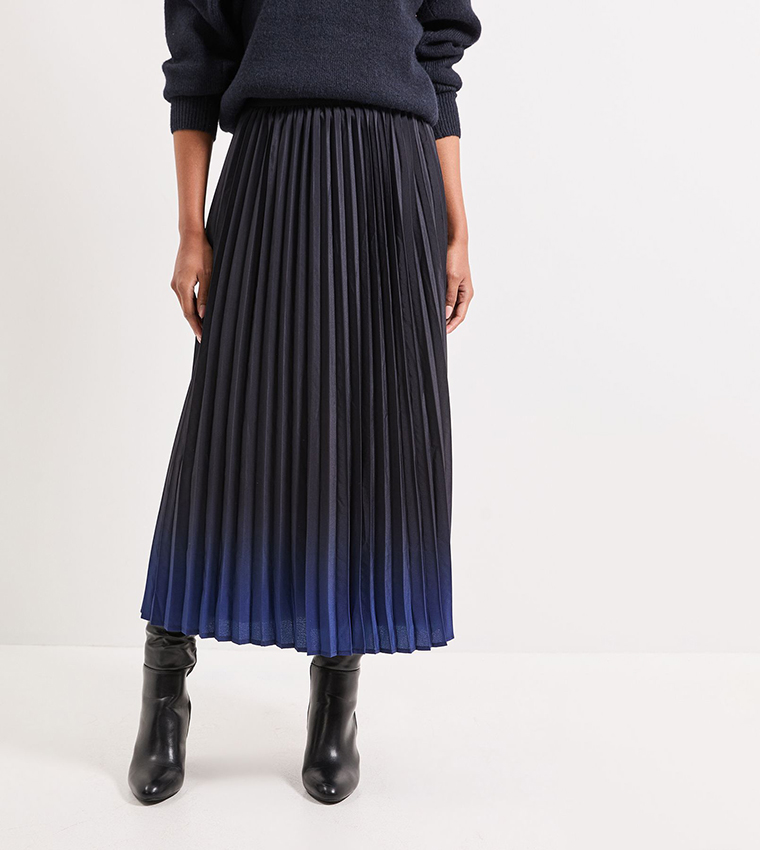 Ombre Print Pleated Midi Skirt