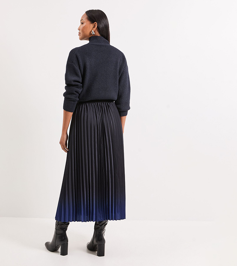 Ombre Print Pleated Midi Skirt