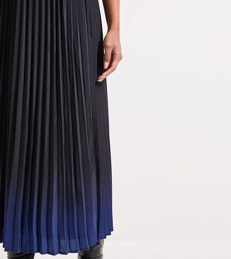Ombre Print Pleated Midi Skirt