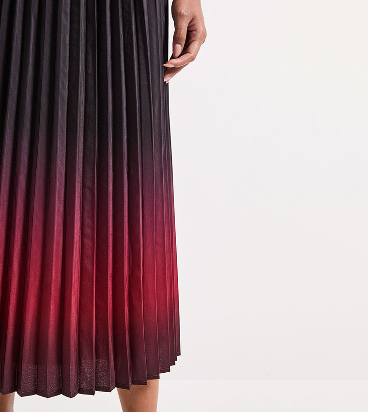 Ombre Print Pleated Midi Skirt