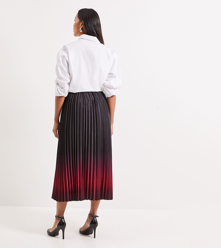 Ombre Print Pleated Midi Skirt