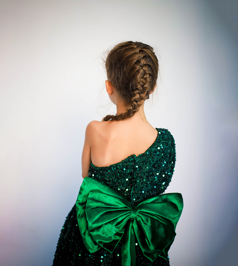 Girl's Bow Detailed Sequins Dress