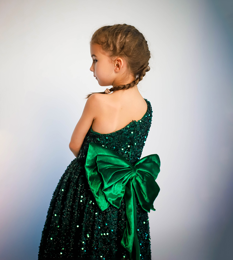 Girl's Bow Detailed Sequins Dress