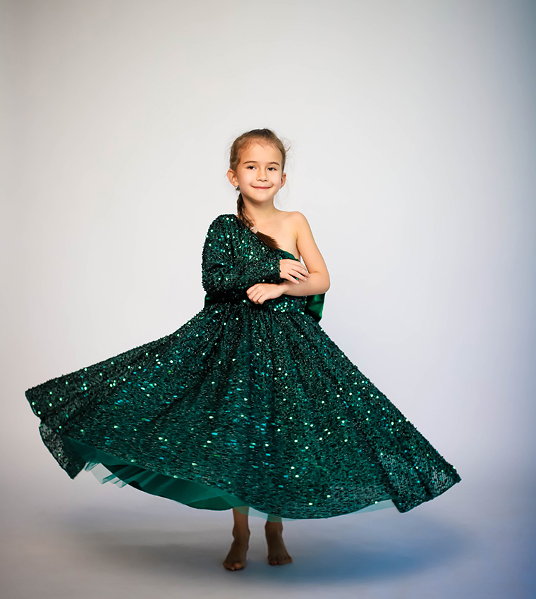 Girl's Bow Detailed Sequins Dress