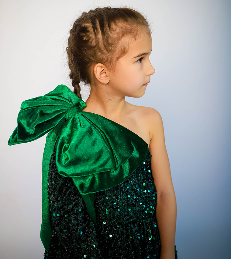 Girl's Bow Detailed Sequins Dress