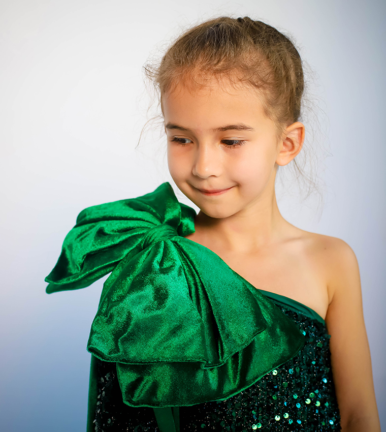 Girl's Bow Detailed Sequins Dress