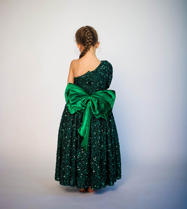 Girl's Bow Detailed Sequins Dress
